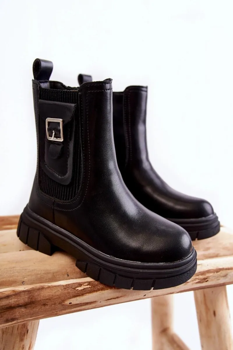 Clearance Dziewczęce Wysokie Skórzane Botki Czarne Shelby Dzieci Dziewczęce