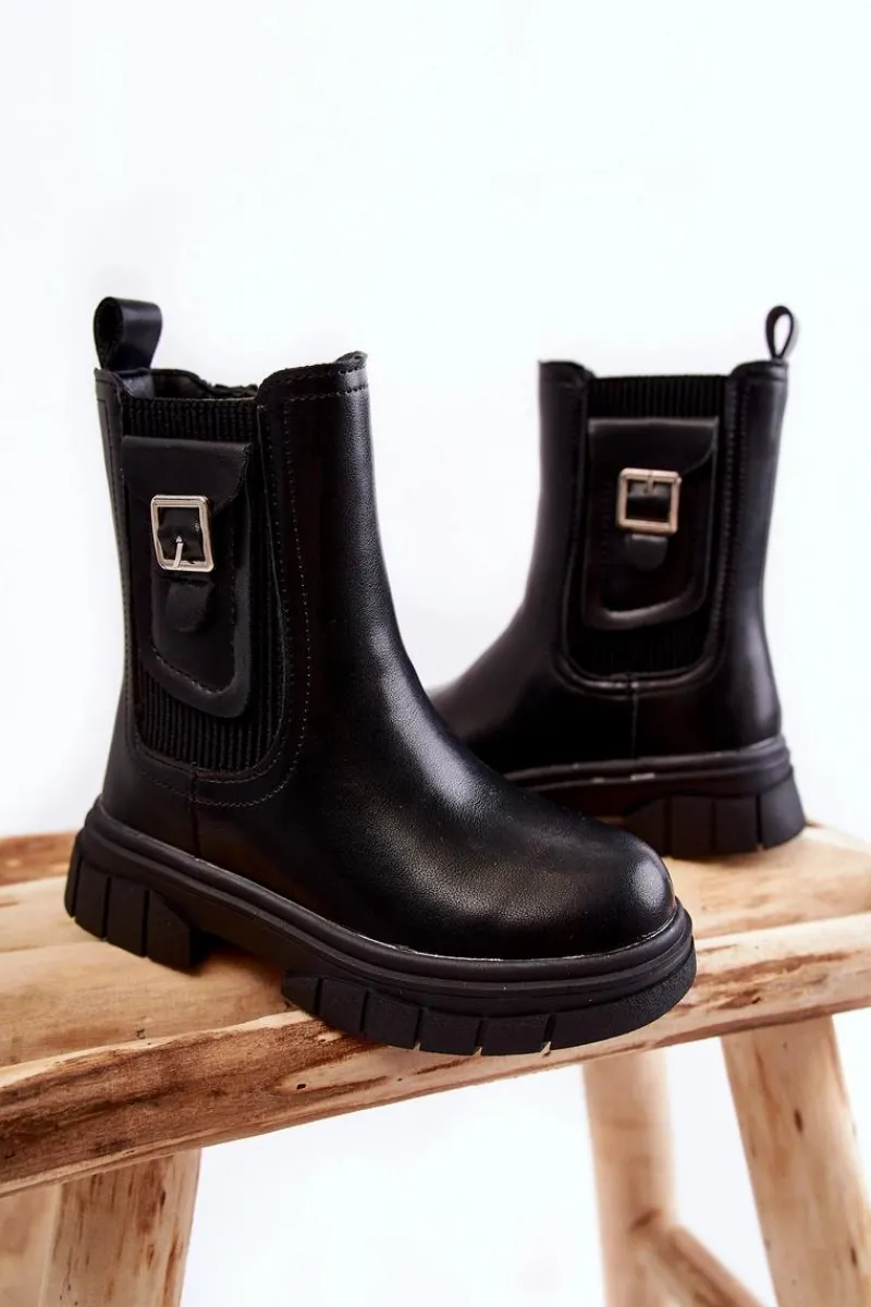 Clearance Dziewczęce Wysokie Skórzane Botki Czarne Shelby Dzieci Dziewczęce