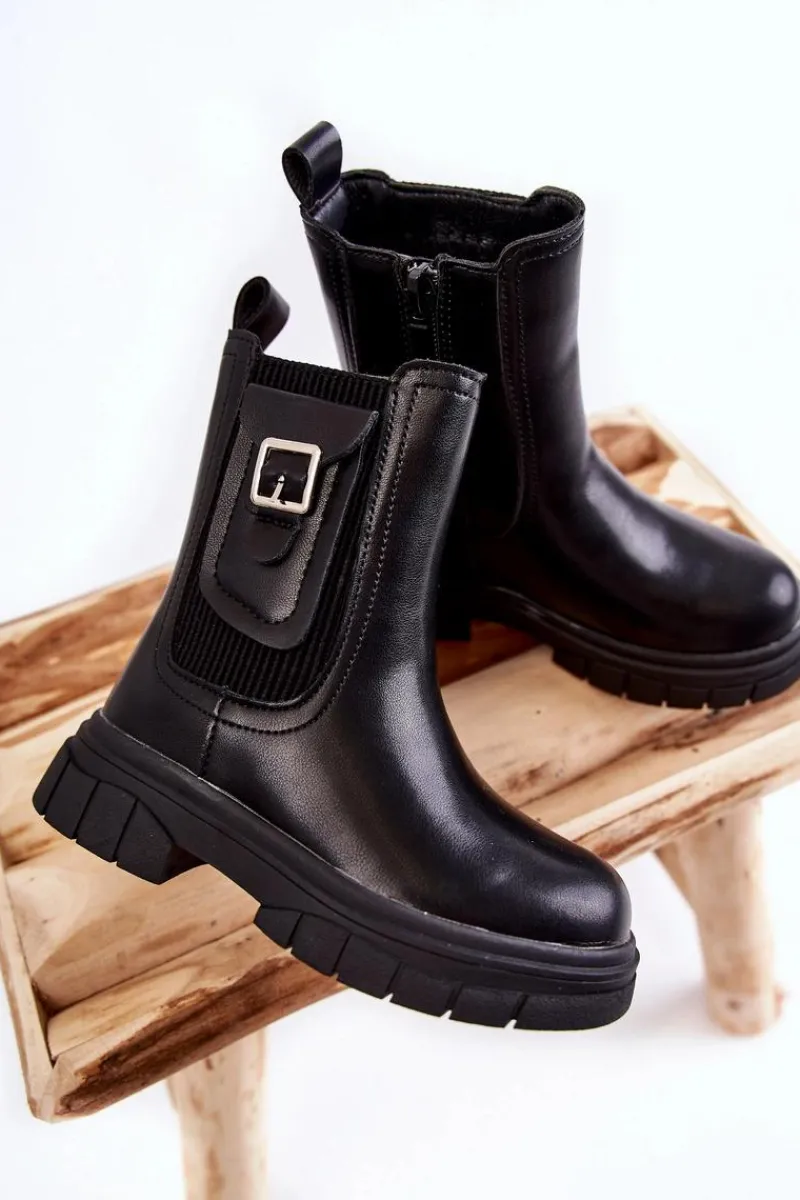 Clearance Dziewczęce Wysokie Skórzane Botki Czarne Shelby Dzieci Dziewczęce