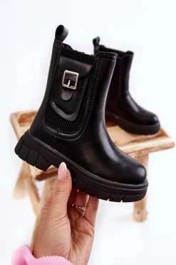 Clearance Dziewczęce Wysokie Skórzane Botki Czarne Shelby Dzieci Dziewczęce