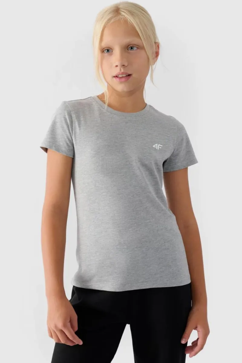 Best 4F Dziewczęcy T-shirt Gładki Bawełniany Szary JWMM00TTSHF1658-27M