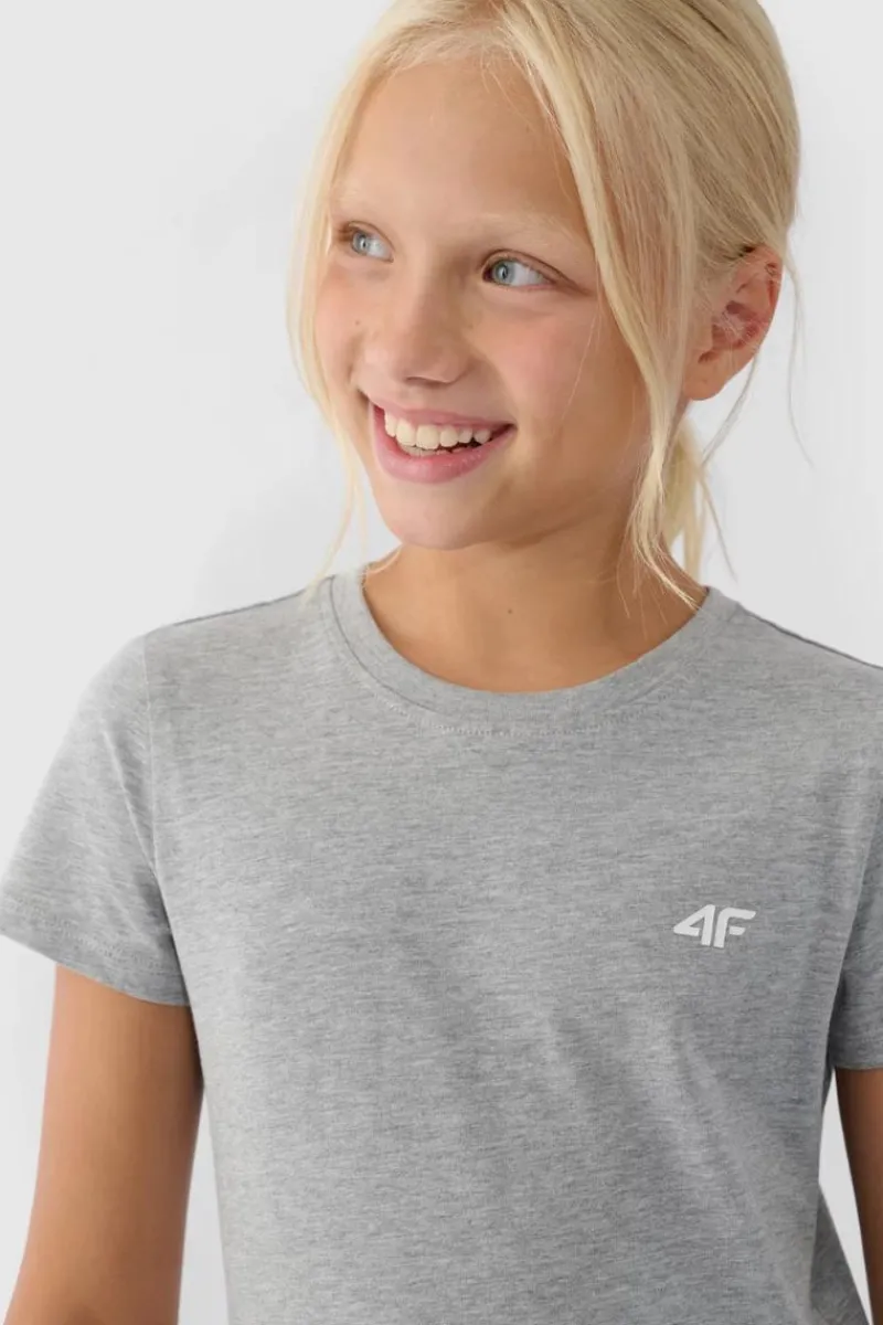 Best 4F Dziewczęcy T-shirt Gładki Bawełniany Szary JWMM00TTSHF1658-27M