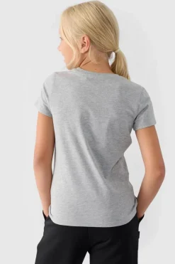 Best 4F Dziewczęcy T-shirt Gładki Bawełniany Szary JWMM00TTSHF1658-27M