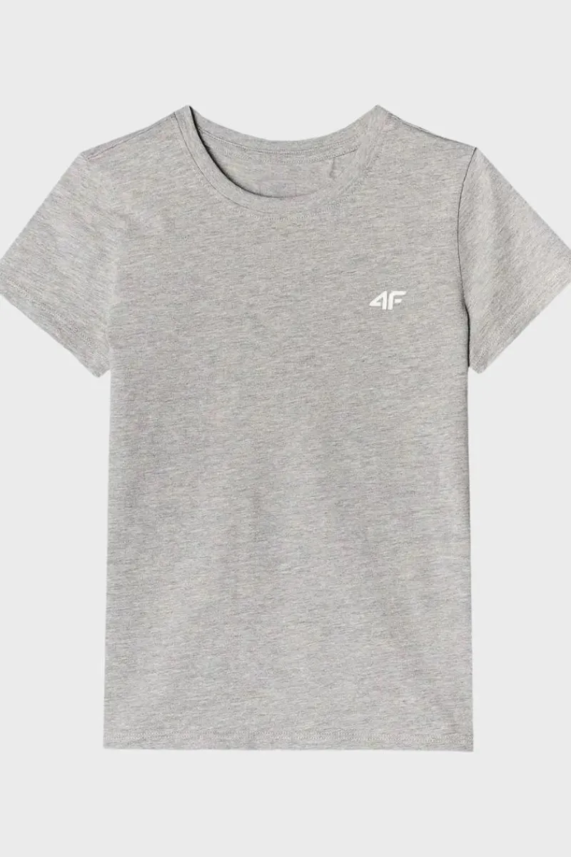 Best 4F Dziewczęcy T-shirt Gładki Bawełniany Szary JWMM00TTSHF1658-27M