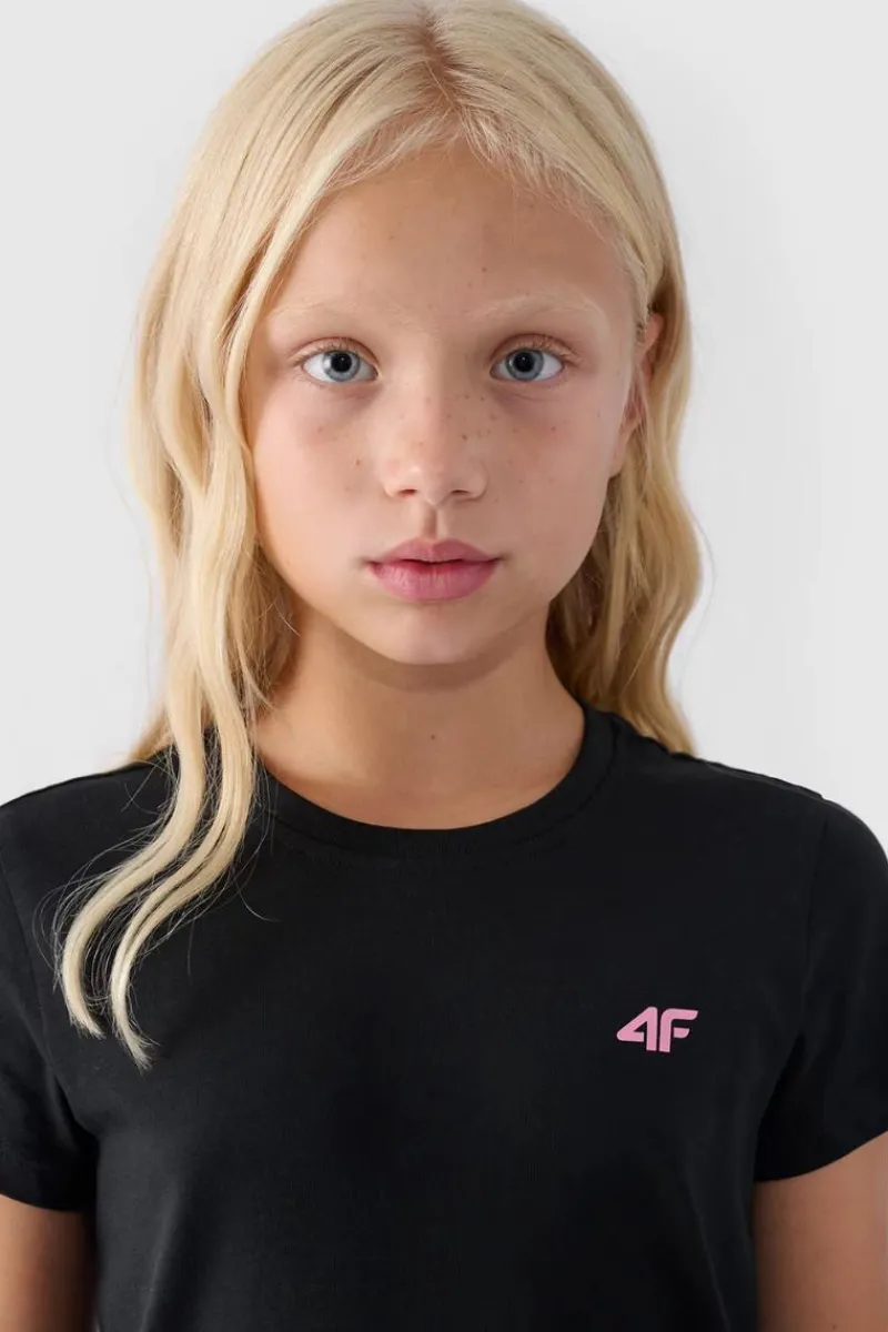 T-Shirty Dziecięce|Odzież 4F>4F Dziewczęcy T-shirt Gładki Bawełniany Czarny JWMM00TTSHF1658-20S