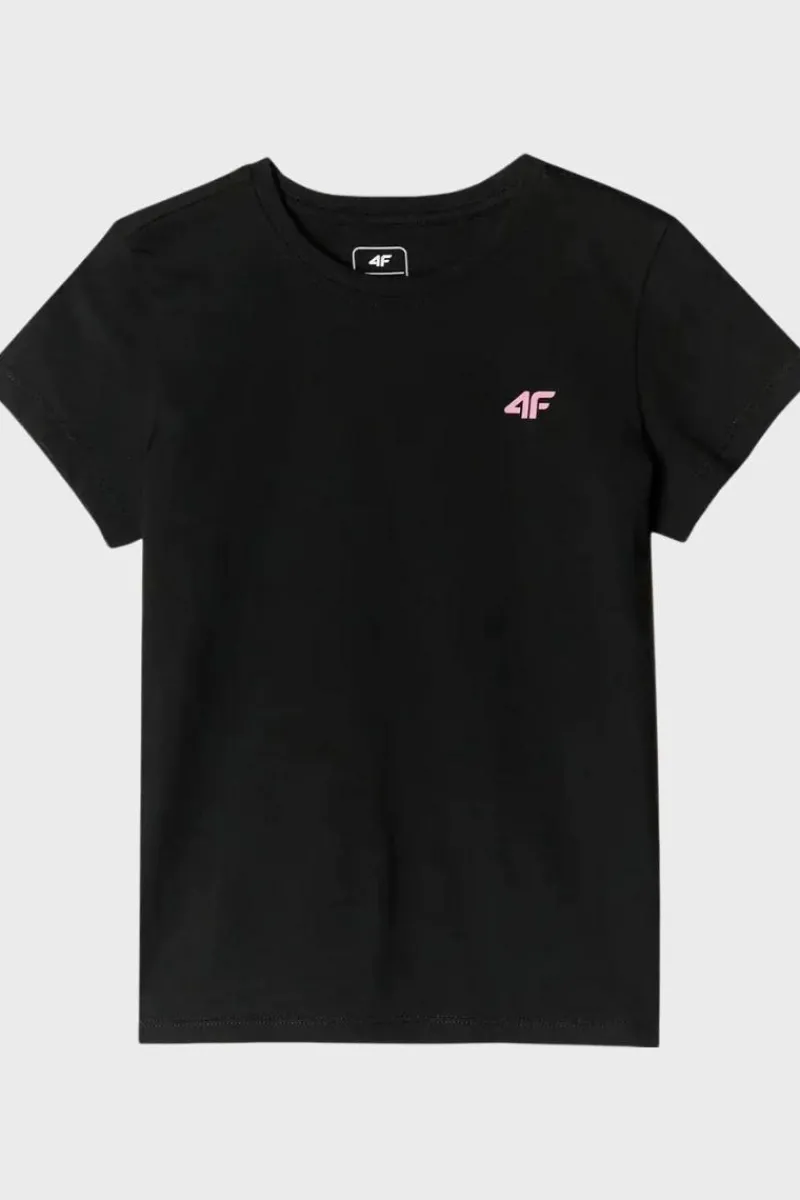 T-Shirty Dziecięce|Odzież 4F>4F Dziewczęcy T-shirt Gładki Bawełniany Czarny JWMM00TTSHF1658-20S
