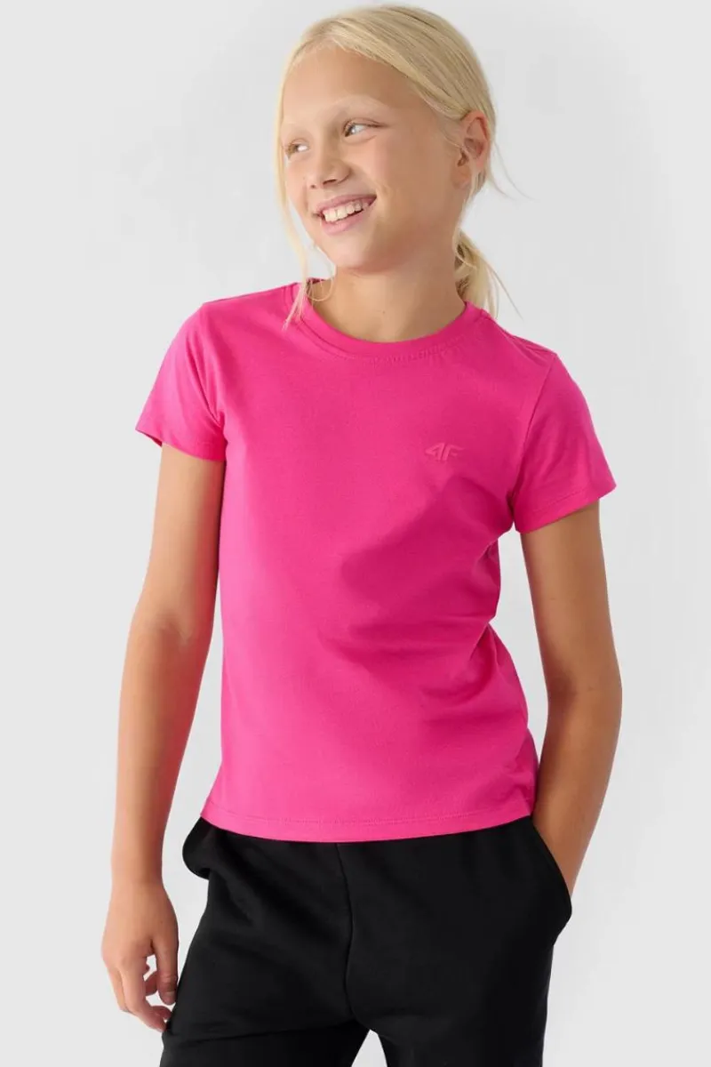 Online Dziewczęcy T-shirt Gładki Bawełniany Fuksja JWMM00TTSHF1658-55S Dzieci T-Shirty Dziecięce|Odzież 4F