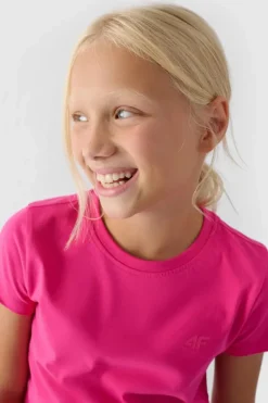 Online Dziewczęcy T-shirt Gładki Bawełniany Fuksja JWMM00TTSHF1658-55S Dzieci T-Shirty Dziecięce|Odzież 4F