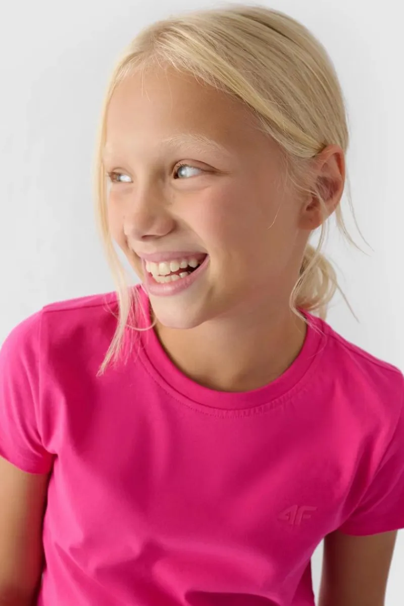 Online Dziewczęcy T-shirt Gładki Bawełniany Fuksja JWMM00TTSHF1658-55S Dzieci T-Shirty Dziecięce|Odzież 4F