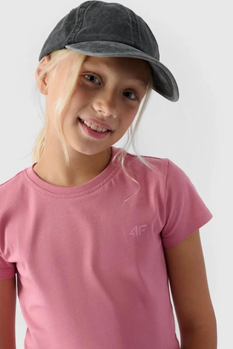 T-Shirty Dziecięce|Odzież 4F>4F Dziewczęcy T-shirt Gładki Bawełniany Fuksja JWMM00TTSHF1658-56S