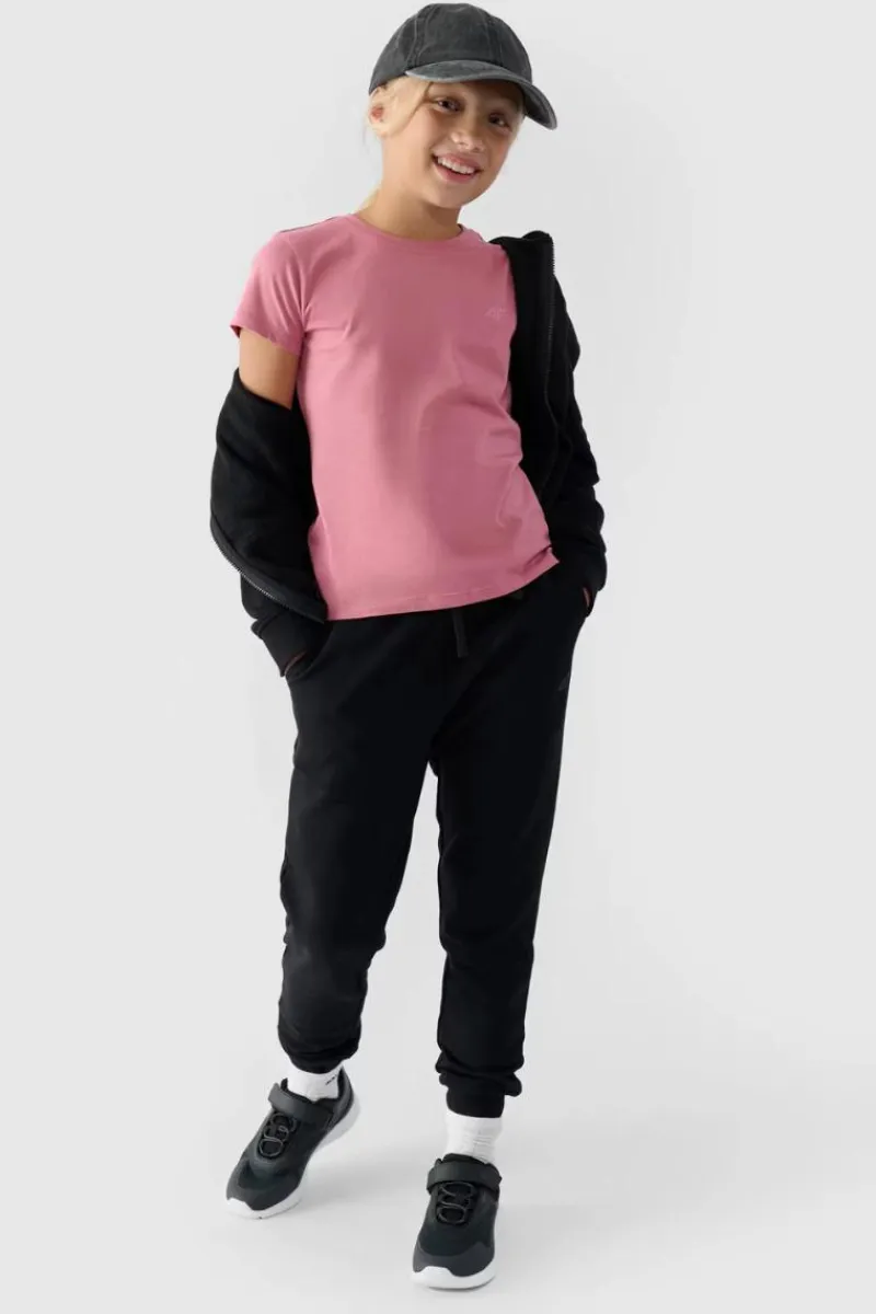 T-Shirty Dziecięce|Odzież 4F>4F Dziewczęcy T-shirt Gładki Bawełniany Fuksja JWMM00TTSHF1658-56S