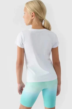 Online Dziewczęcy T-shirt Gładki Bawełniany Biały JWMM00TTSHF1658-10S Dzieci T-Shirty Dziecięce|Odzież 4F