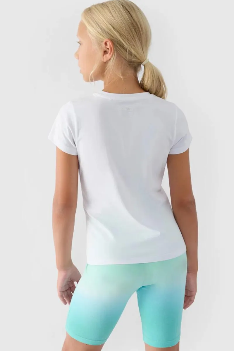 Online Dziewczęcy T-shirt Gładki Bawełniany Biały JWMM00TTSHF1658-10S Dzieci T-Shirty Dziecięce|Odzież 4F