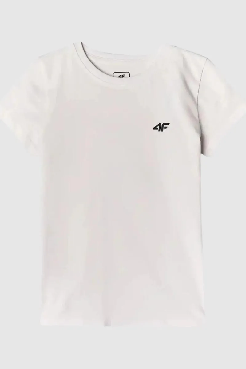 Online Dziewczęcy T-shirt Gładki Bawełniany Biały JWMM00TTSHF1658-10S Dzieci T-Shirty Dziecięce|Odzież 4F