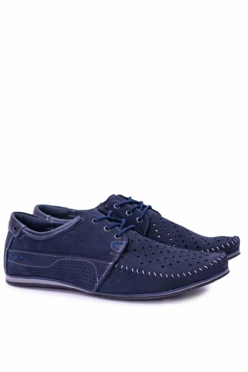 Discount Dziurkowane Skórzane Mokasyny Granatowe Półbuty Mortego Męskie Mokasyny Sznurowane
