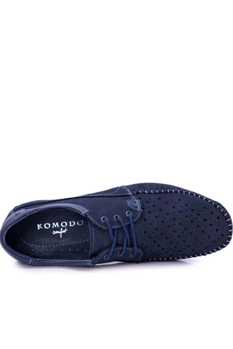 Discount Dziurkowane Skórzane Mokasyny Granatowe Półbuty Mortego Męskie Mokasyny Sznurowane