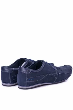 Discount Dziurkowane Skórzane Mokasyny Granatowe Półbuty Mortego Męskie Mokasyny Sznurowane
