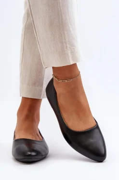 Hot Evento Eko Skórzane Baleriny Damskie Czarne Tindomiel