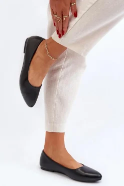 Hot Evento Eko Skórzane Baleriny Damskie Czarne Tindomiel