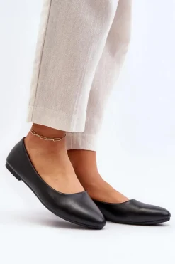 Hot Evento Eko Skórzane Baleriny Damskie Czarne Tindomiel