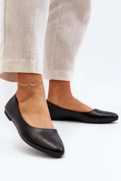 Hot Evento Eko Skórzane Baleriny Damskie Czarne Tindomiel