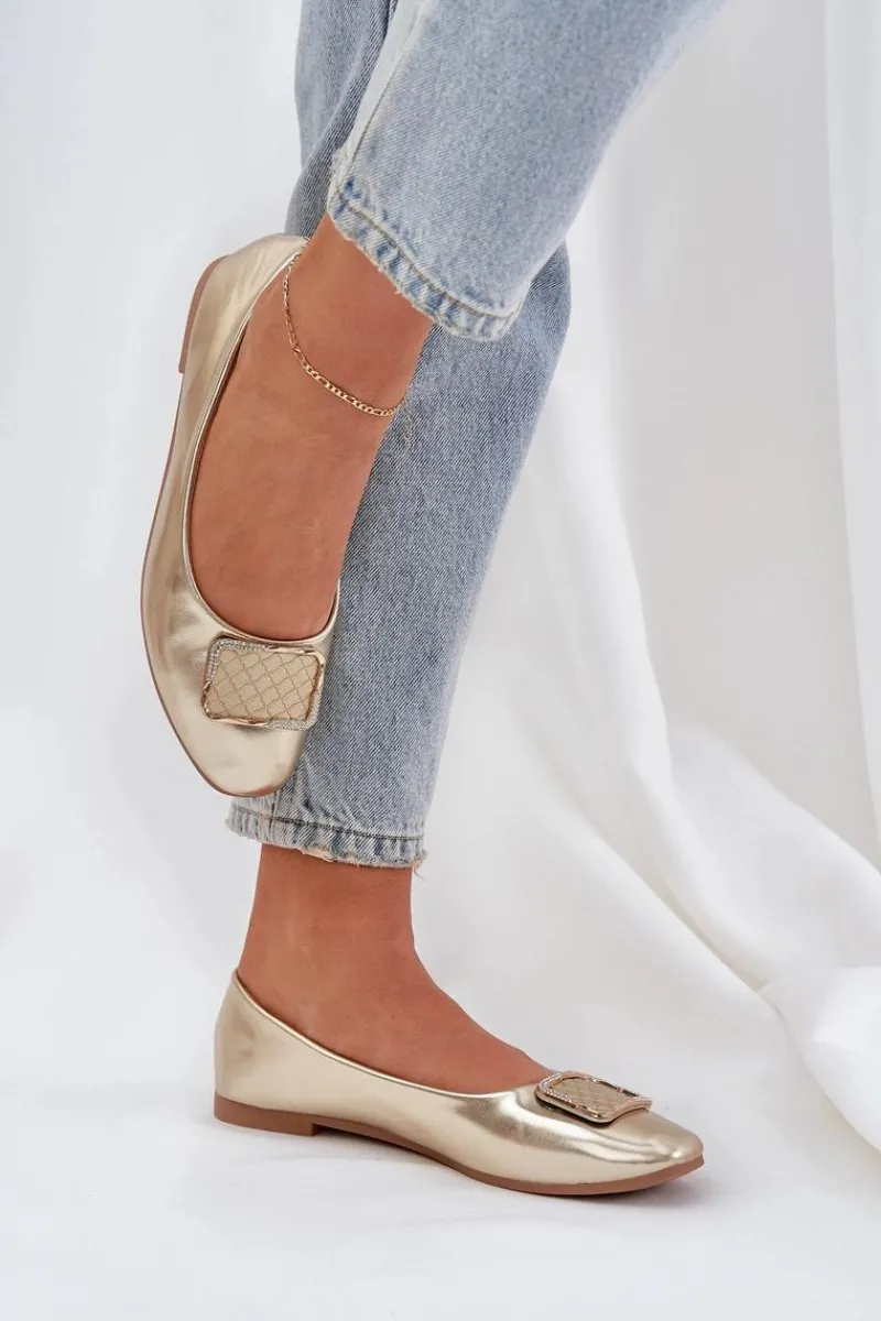 Clearance Boto Eko Skórzane Baleriny Z Ozdobą Złote Tulnelia Złoty