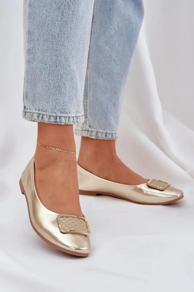 Clearance Boto Eko Skórzane Baleriny Z Ozdobą Złote Tulnelia Złoty