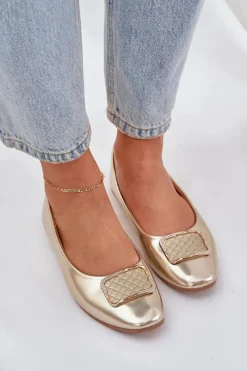 Clearance Boto Eko Skórzane Baleriny Z Ozdobą Złote Tulnelia Złoty