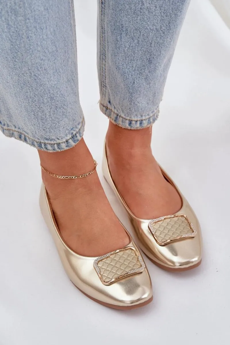 Clearance Boto Eko Skórzane Baleriny Z Ozdobą Złote Tulnelia Złoty