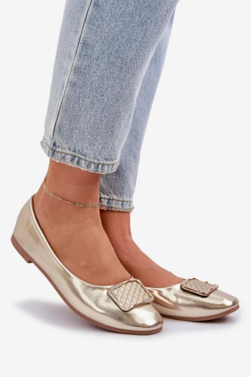 Clearance Boto Eko Skórzane Baleriny Z Ozdobą Złote Tulnelia Złoty