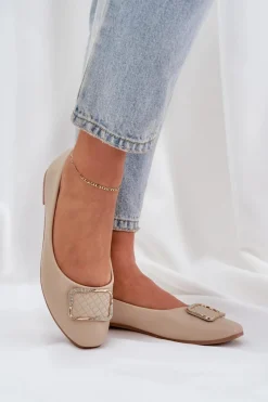 New Eko Skórzane Baleriny Z Ozdobą Beżowe Tulnelia Damskie Baleriny Skórzane|Baleriny Klasyczne