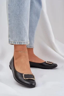 Baleriny Skórzane|Baleriny Klasyczne>Boto Eko Skórzane Baleriny Z Ozdobą Czarne Tulnelia Czarny