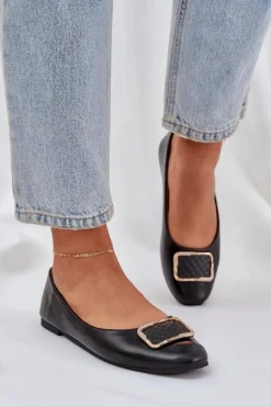 Baleriny Skórzane|Baleriny Klasyczne>Boto Eko Skórzane Baleriny Z Ozdobą Czarne Tulnelia Czarny