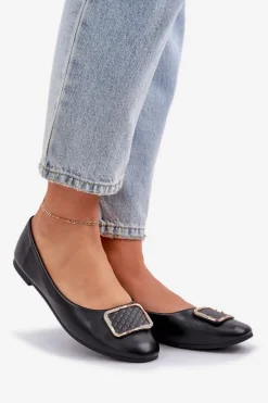 Baleriny Skórzane|Baleriny Klasyczne></noscript>Boto Eko Skórzane Baleriny Z Ozdobą Czarne Tulnelia Czarny