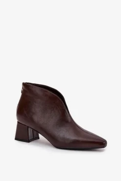 New Boto Eko Skórzane Botki Damskie Na Obcasie Czekoladowe Rylina
