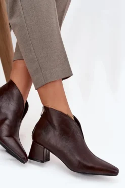 New Boto Eko Skórzane Botki Damskie Na Obcasie Czekoladowe Rylina
