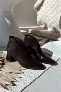 New Boto Eko Skórzane Botki Damskie Na Obcasie Czekoladowe Rylina