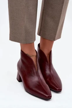 Botki Na Słupku|Botki Na Obcasie>Boto Eko Skórzane Botki Damskie Na Obcasie Bordowe Rylina