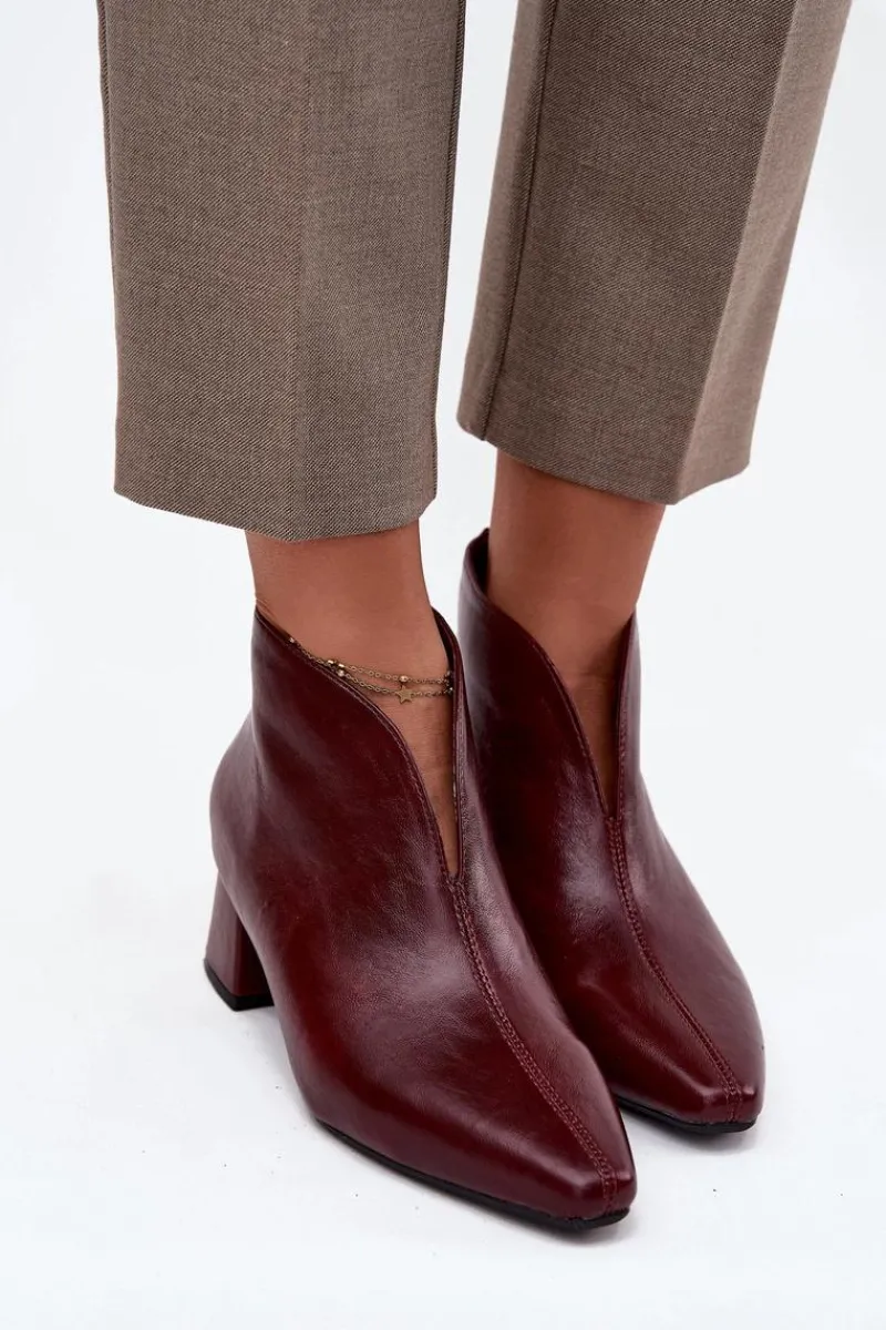 Botki Na Słupku|Botki Na Obcasie>Boto Eko Skórzane Botki Damskie Na Obcasie Bordowe Rylina