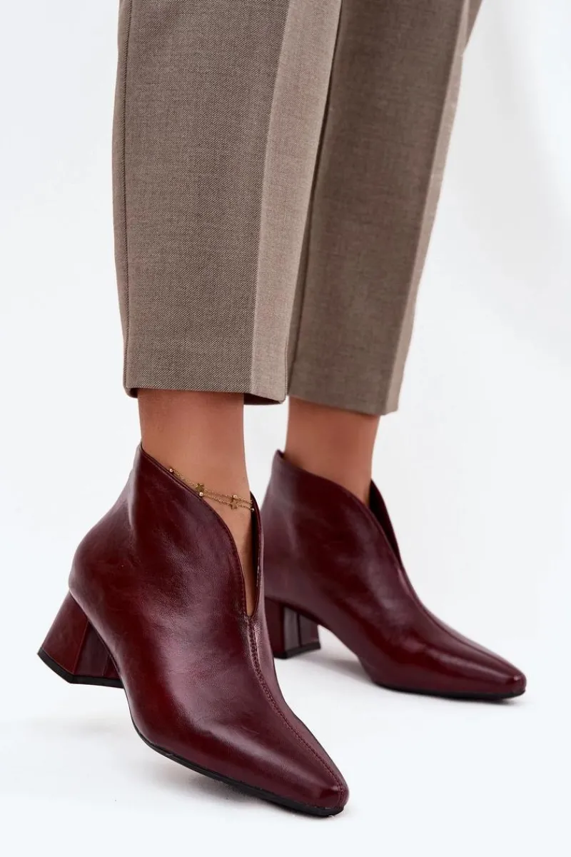 Botki Na Słupku|Botki Na Obcasie>Boto Eko Skórzane Botki Damskie Na Obcasie Bordowe Rylina