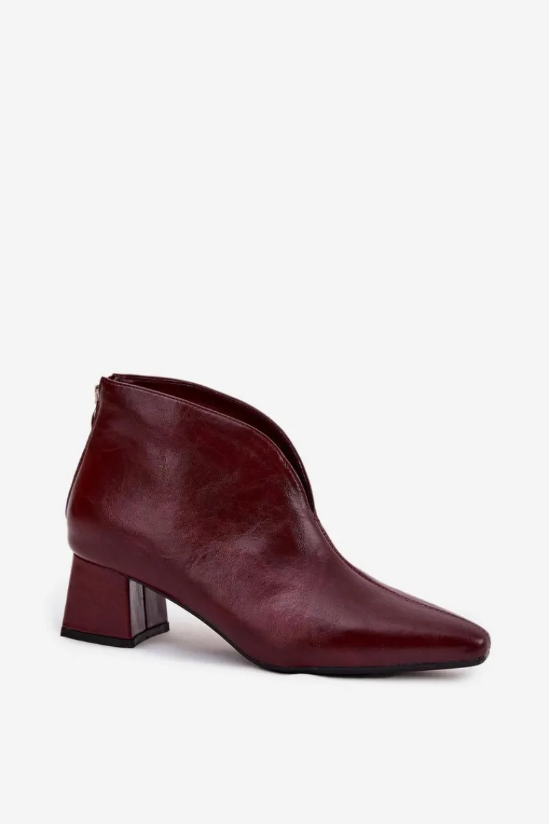 Botki Na Słupku|Botki Na Obcasie>Boto Eko Skórzane Botki Damskie Na Obcasie Bordowe Rylina
