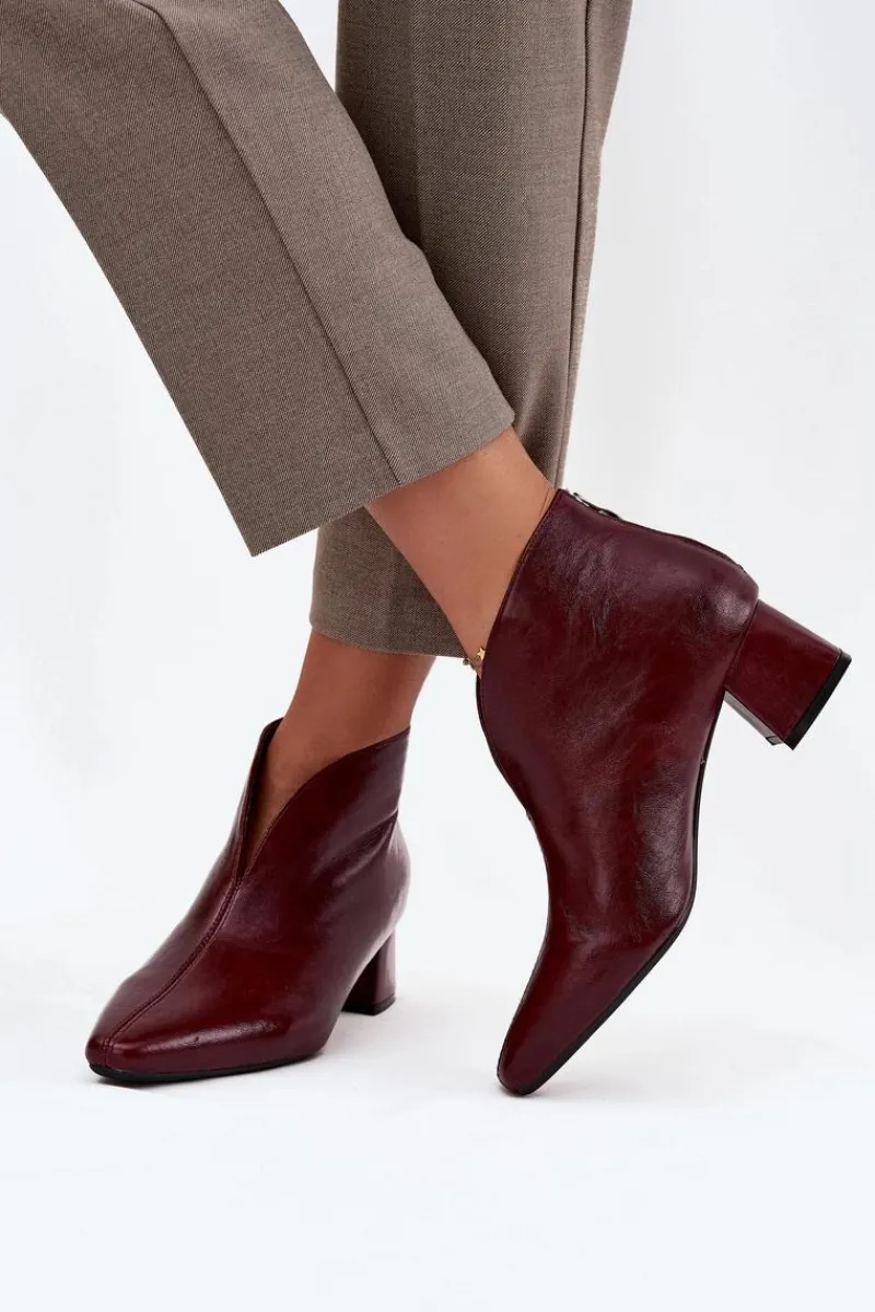 Botki Na Słupku|Botki Na Obcasie>Boto Eko Skórzane Botki Damskie Na Obcasie Bordowe Rylina