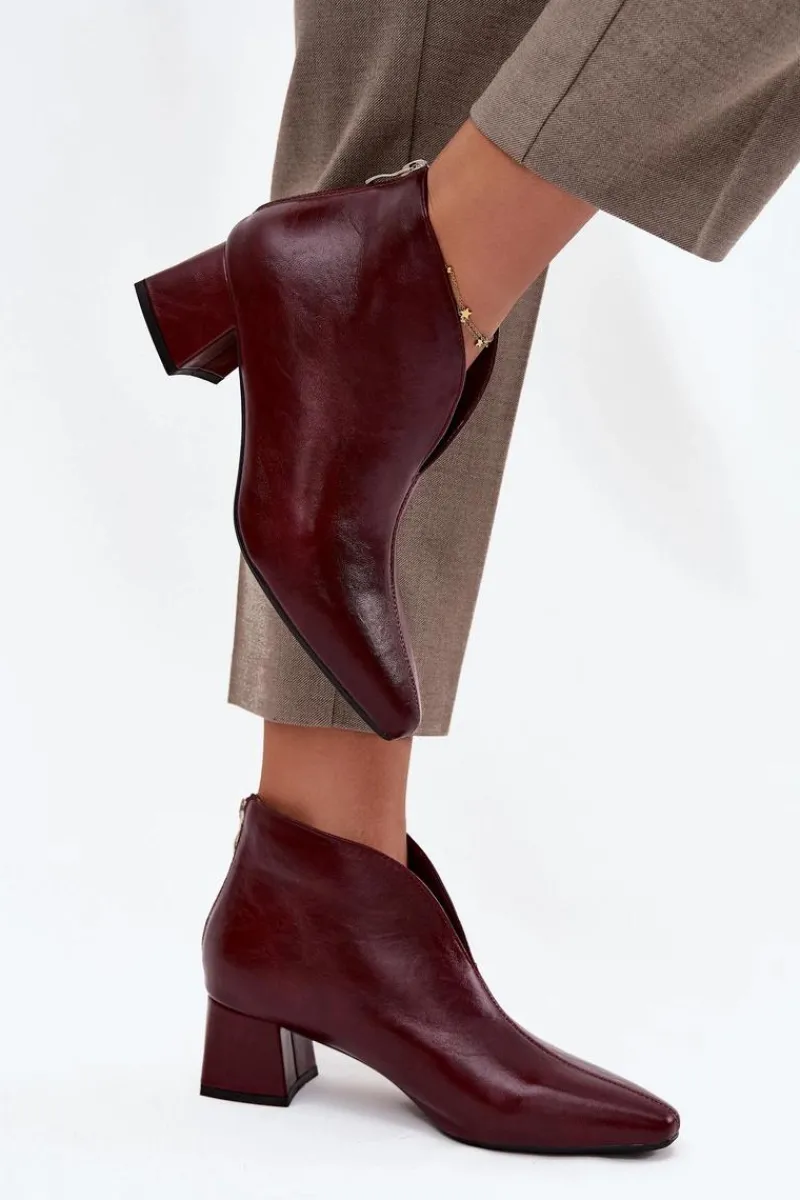 Botki Na Słupku|Botki Na Obcasie>Boto Eko Skórzane Botki Damskie Na Obcasie Bordowe Rylina