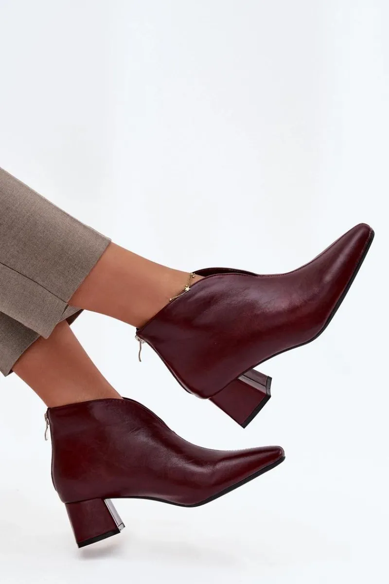 Botki Na Słupku|Botki Na Obcasie>Boto Eko Skórzane Botki Damskie Na Obcasie Bordowe Rylina