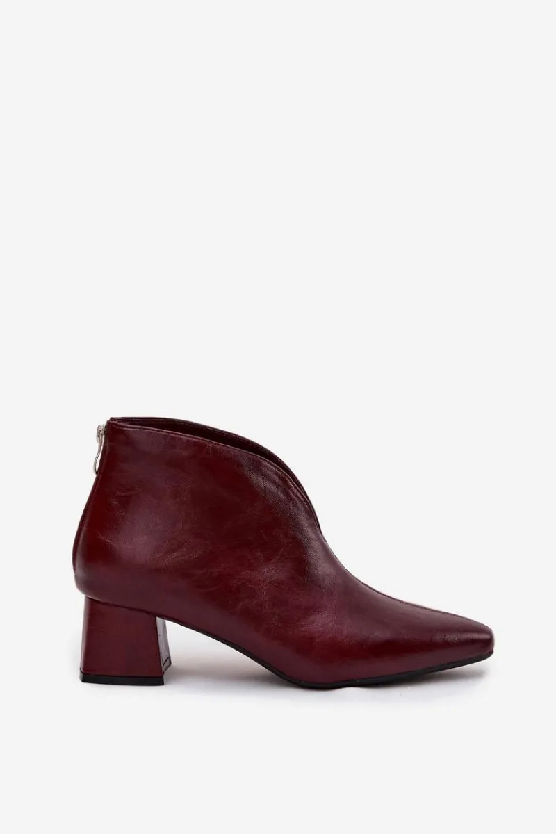 Botki Na Słupku|Botki Na Obcasie>Boto Eko Skórzane Botki Damskie Na Obcasie Bordowe Rylina
