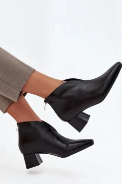 Boto Eko Skórzane Botki Damskie Na Obcasie Czarne Rylina