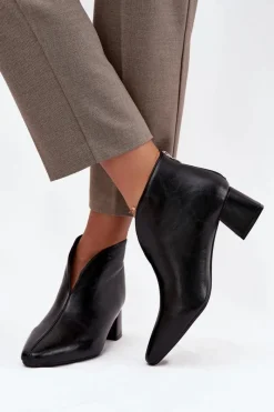 Boto Eko Skórzane Botki Damskie Na Obcasie Czarne Rylina