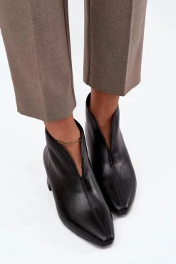 Boto Eko Skórzane Botki Damskie Na Obcasie Czarne Rylina