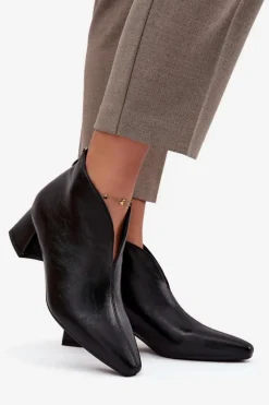 Boto Eko Skórzane Botki Damskie Na Obcasie Czarne Rylina