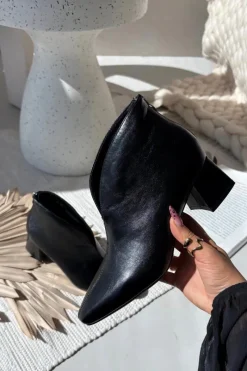 Boto Eko Skórzane Botki Damskie Na Obcasie Czarne Rylina